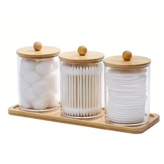 3pcs Acrylic Storage Box With Bamboo Lids