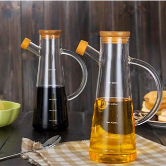 Glass oil / vinegar jar / dispenser with Bamboo lid